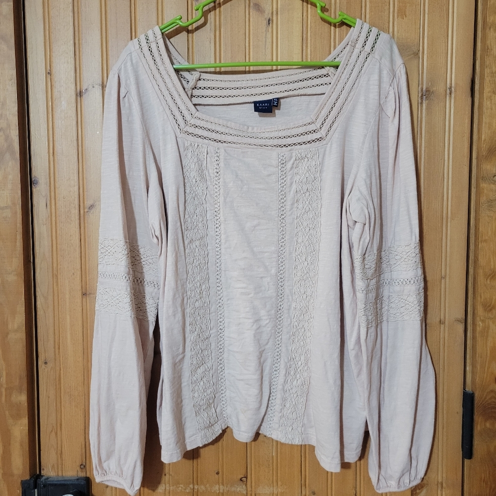 Dusty pink XL square neck peasant blouse - Picture 2 of 4